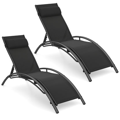 Outdoor Chaise Lounge Set of 2 with 5-Position Backrest