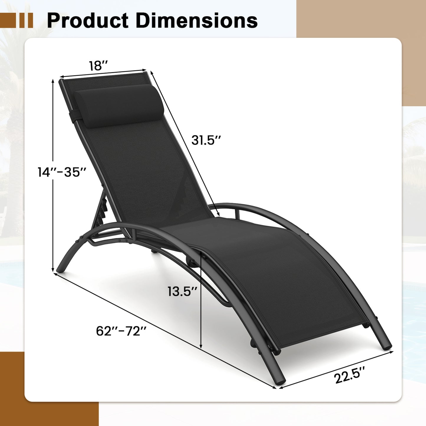 Outdoor Chaise Lounge Set of 2 with 5-Position Backrest