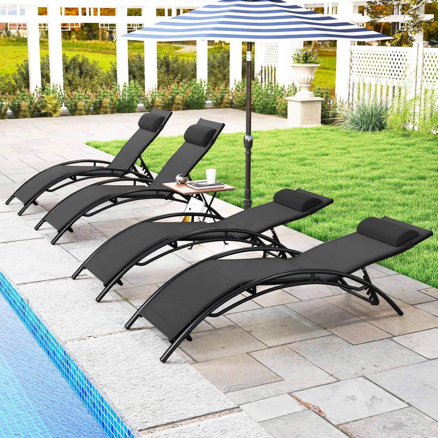 Outdoor Chaise Lounge Set of 2 with 5-Position Backrest