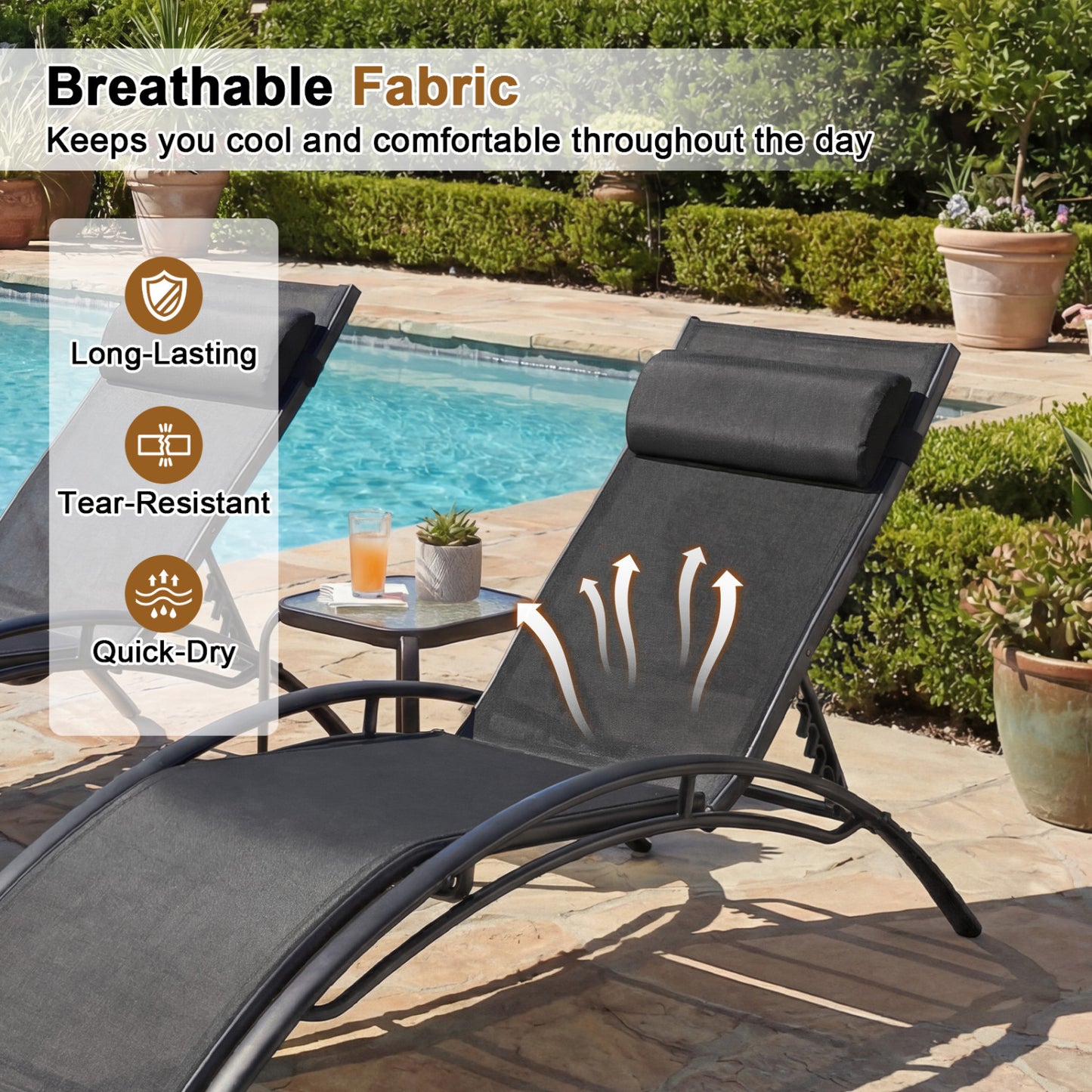 Outdoor Chaise Lounge Set of 2 with 5-Position Backrest