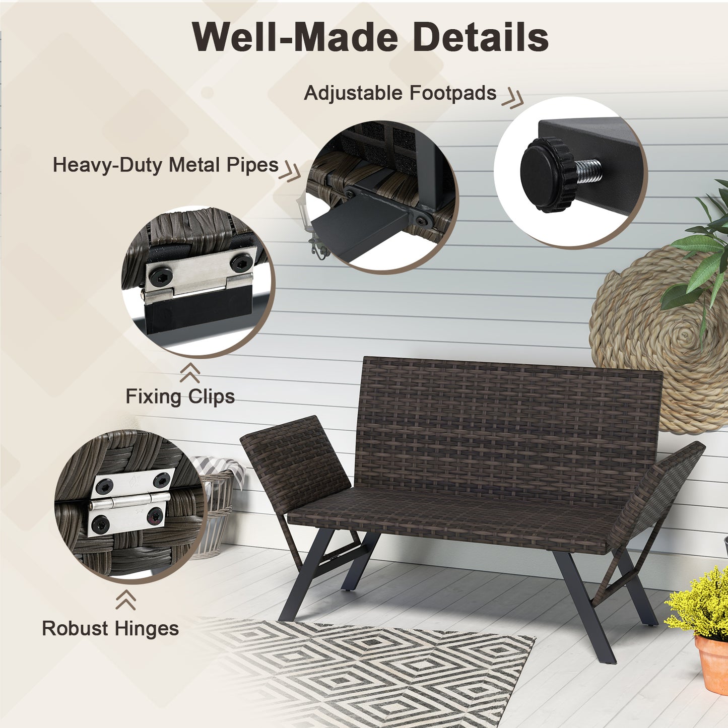 Convertible Patio Loveseat with Quick Dry Foam Cushions