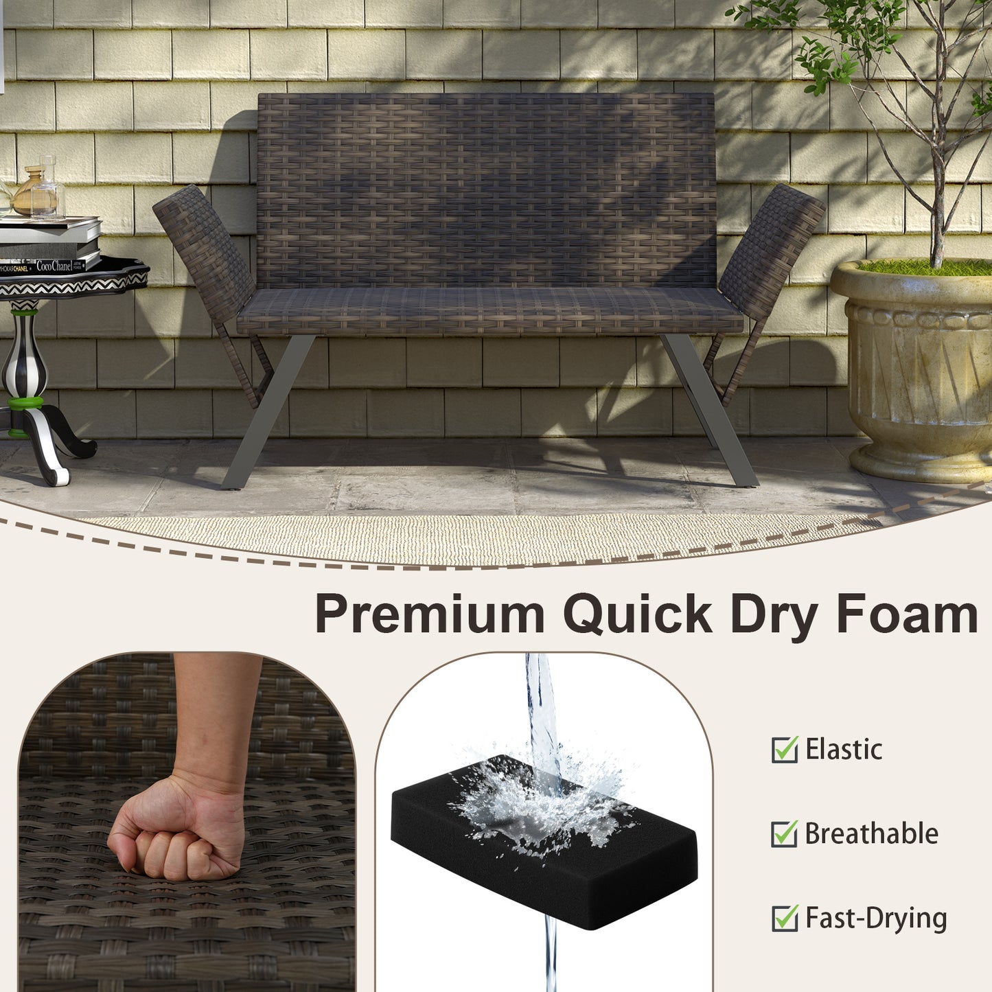 Convertible Patio Loveseat with Quick Dry Foam Cushions