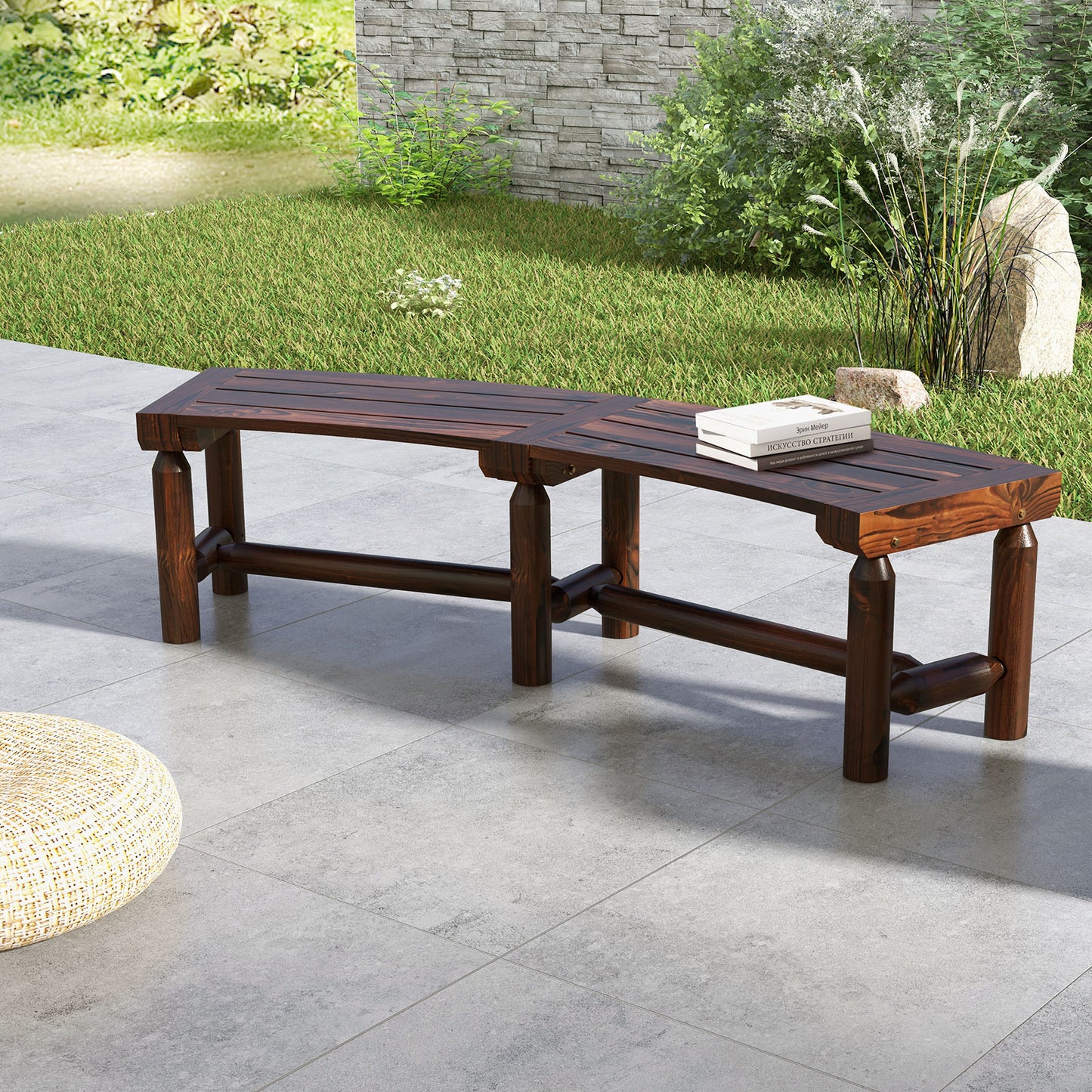 Curved Outdoor Bench for Round Tables - Rustic Brown