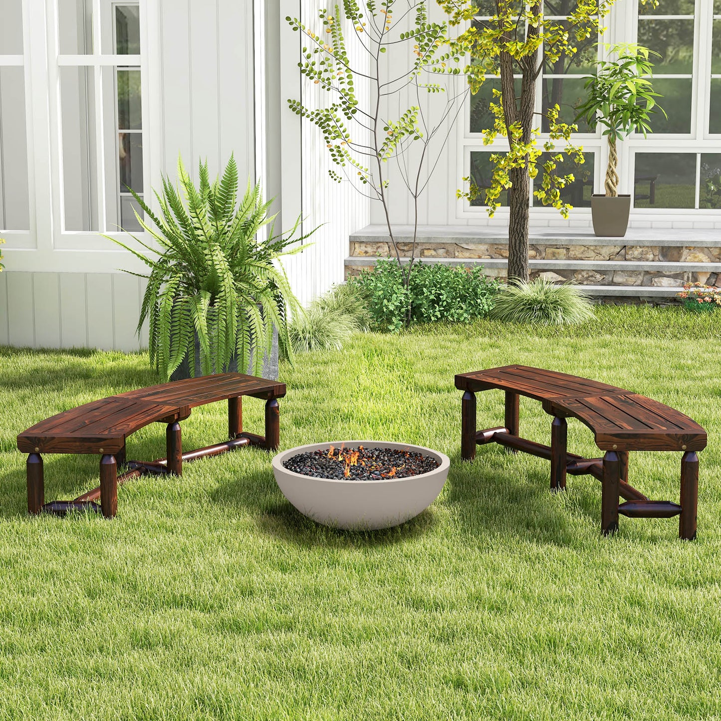 Curved Outdoor Bench for Round Tables - Rustic Brown