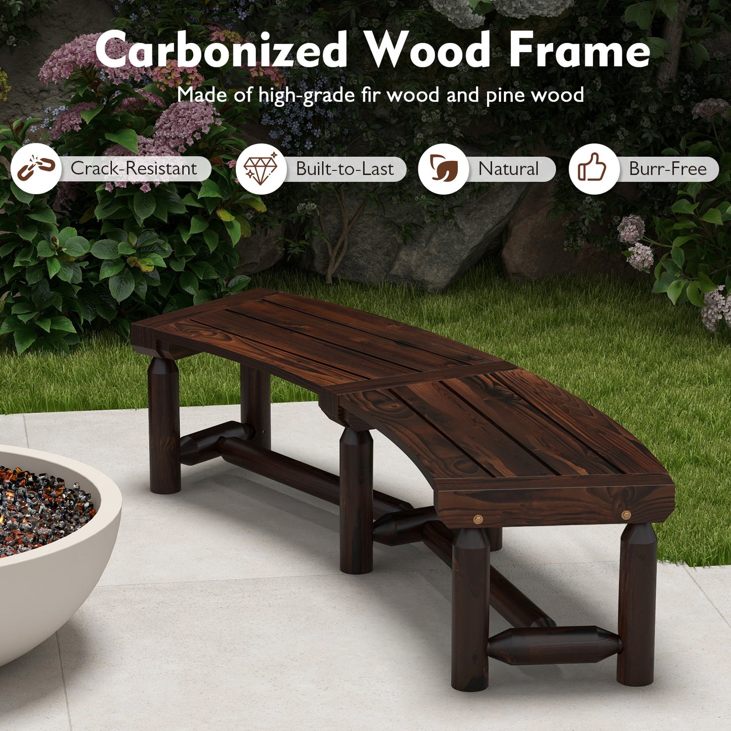 Curved Outdoor Bench for Round Tables - Rustic Brown