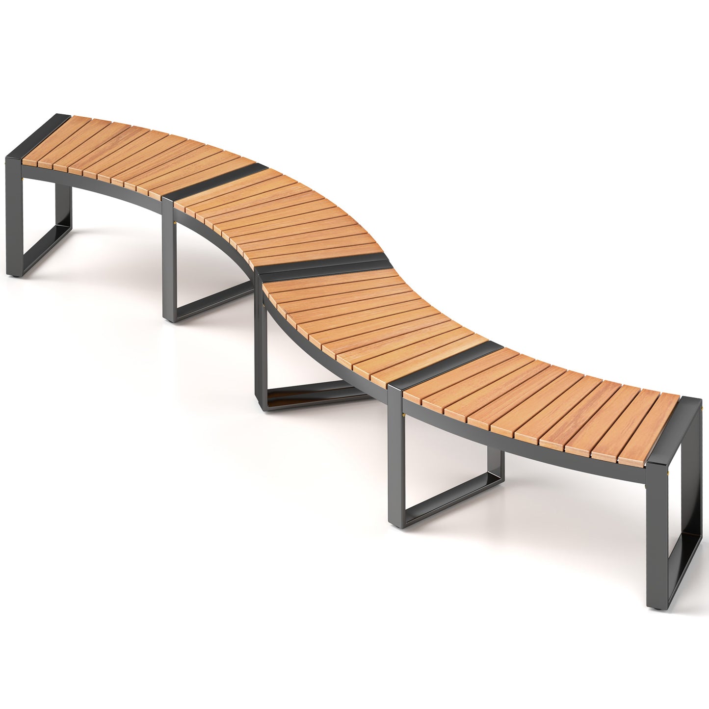 Curved Patio Bench with Acacia Wood Seat - 2 Pieces