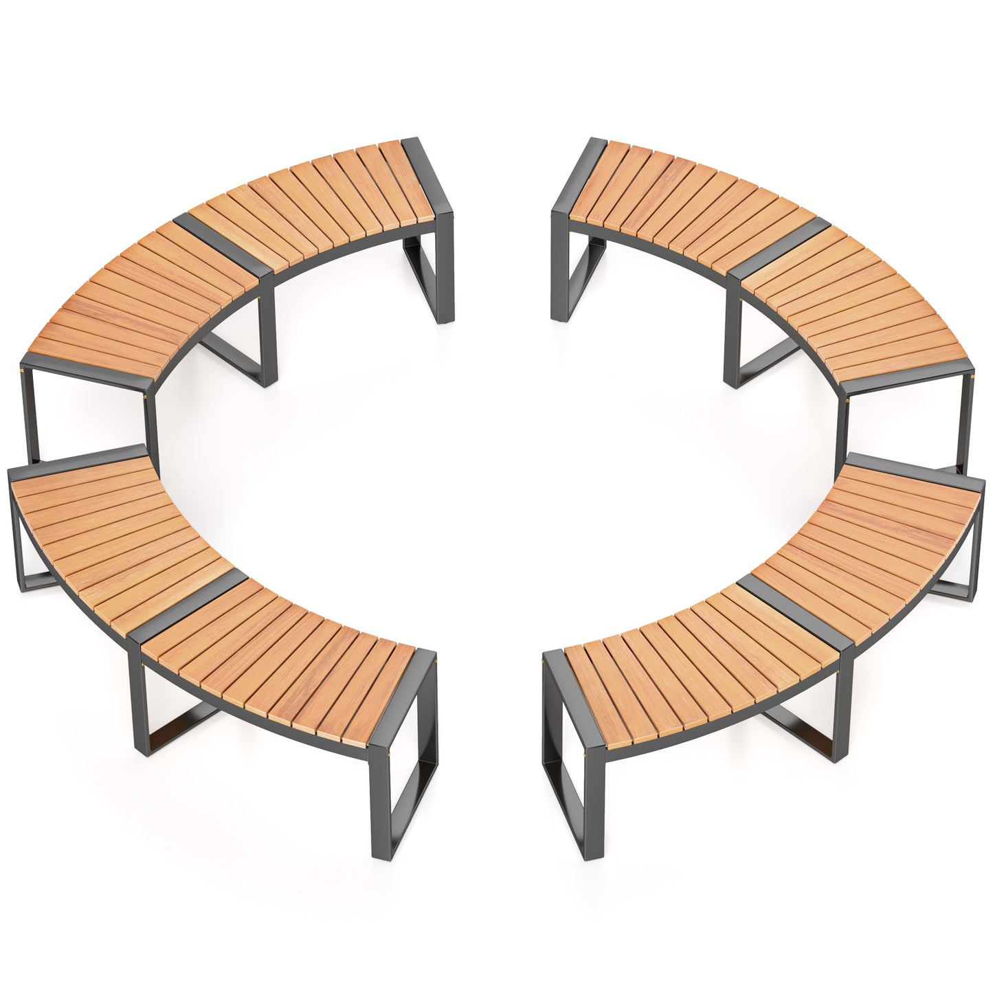 Curved Patio Bench with Acacia Wood Seat - 2 Pieces