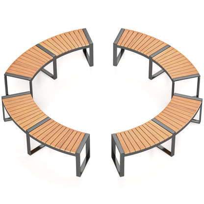 Curved Patio Bench with Acacia Wood Seat - 2 Pieces