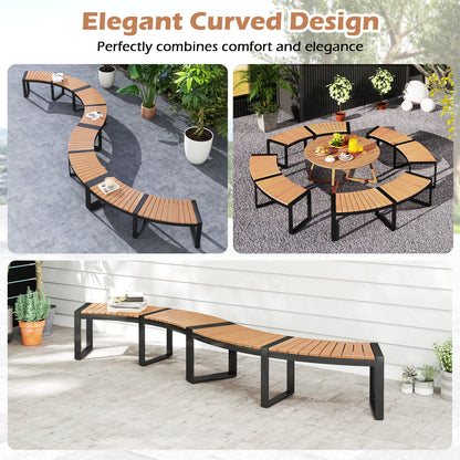 Curved Patio Bench with Acacia Wood Seat - 2 Pieces