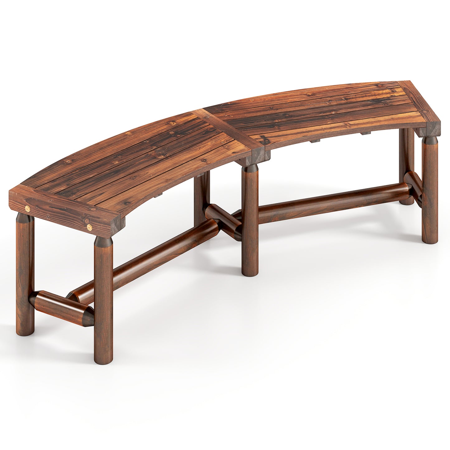 Curved Fire Pit Bench Solid Wood Outdoor Backless Loveseat