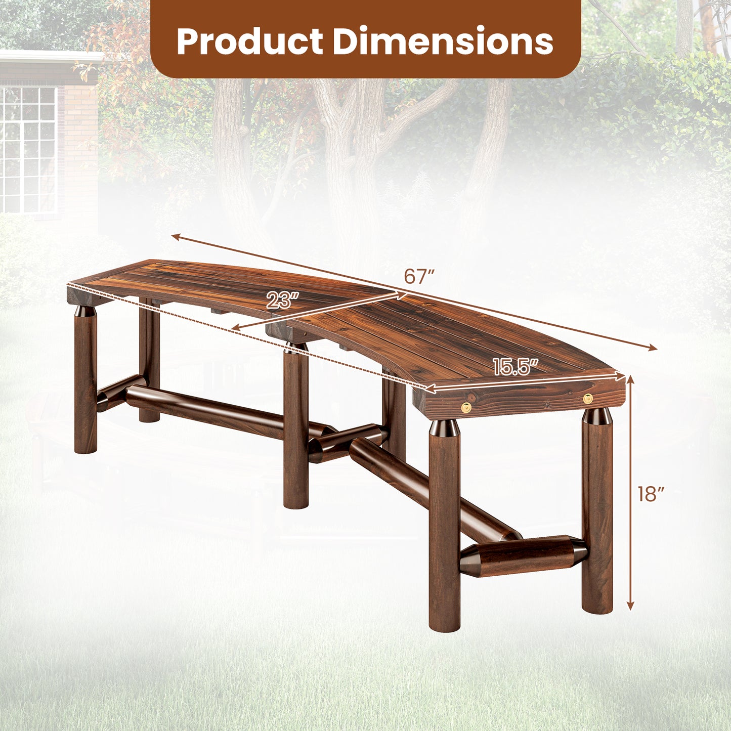 Curved Fire Pit Bench Solid Wood Outdoor Backless Loveseat