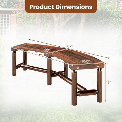 Curved Fire Pit Bench Solid Wood Outdoor Backless Loveseat
