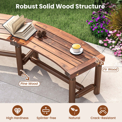 Curved Fire Pit Bench Solid Wood Outdoor Backless Loveseat