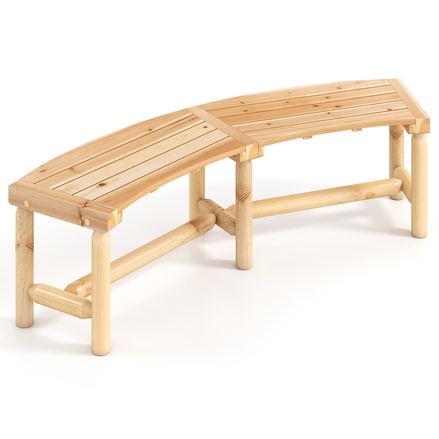 Curved Fire Pit Bench Solid Wood Outdoor Backless Loveseat