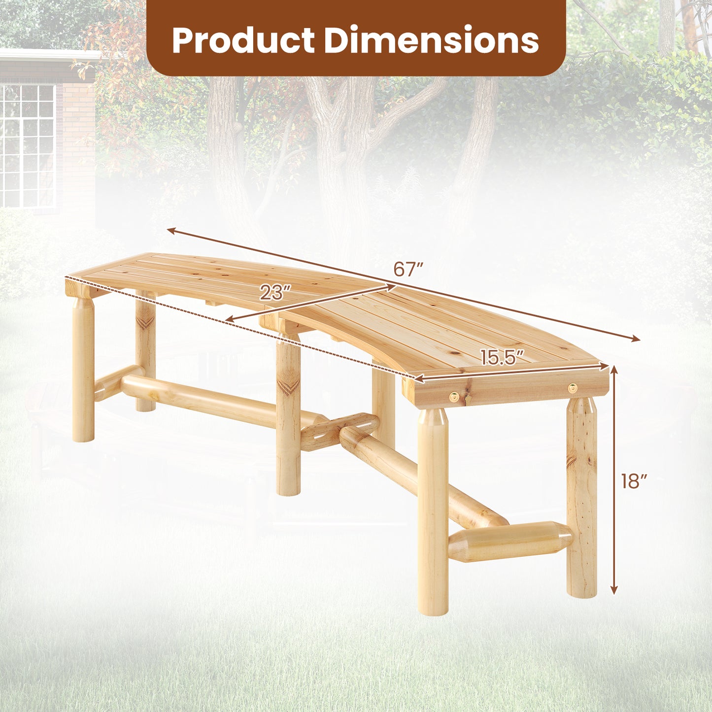 Curved Fire Pit Bench Solid Wood Outdoor Backless Loveseat