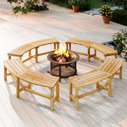 Curved Fire Pit Bench Solid Wood Outdoor Backless Loveseat