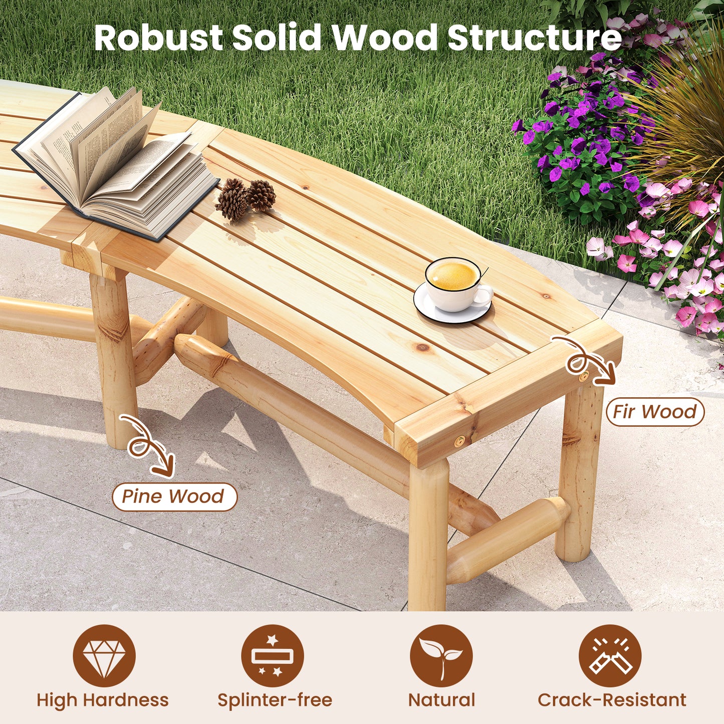 Curved Fire Pit Bench Solid Wood Outdoor Backless Loveseat