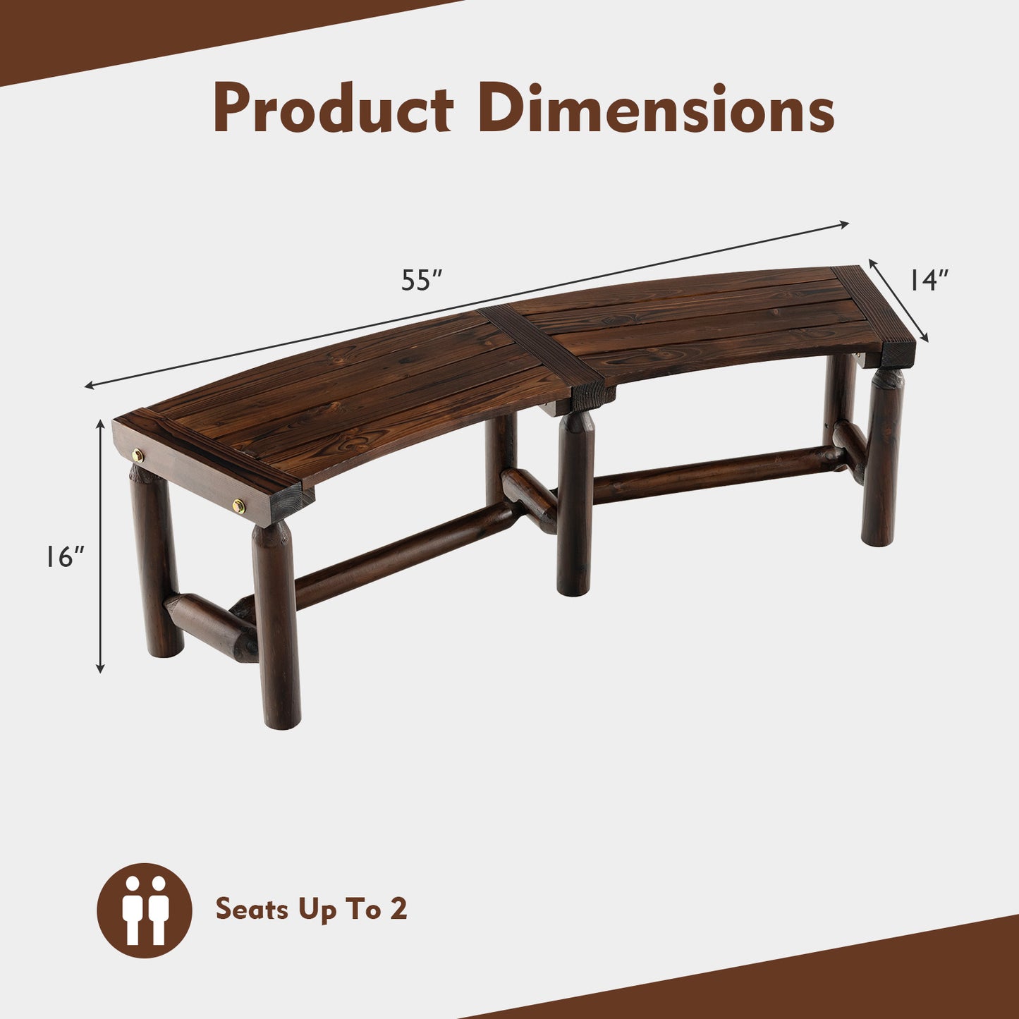 Curved Outdoor Bench for Round Tables - Rustic Brown