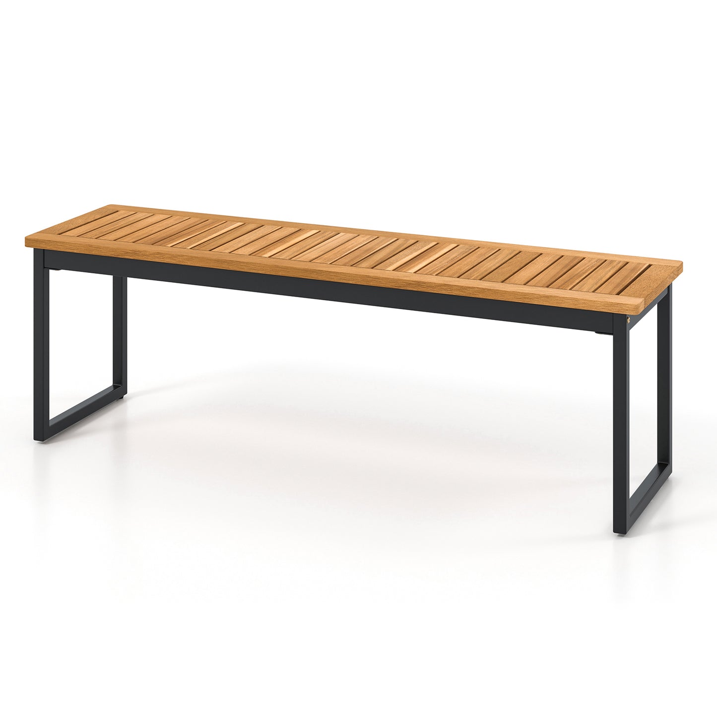 Backless Patio Dining Bench with Slatted Acacia Wood Seat