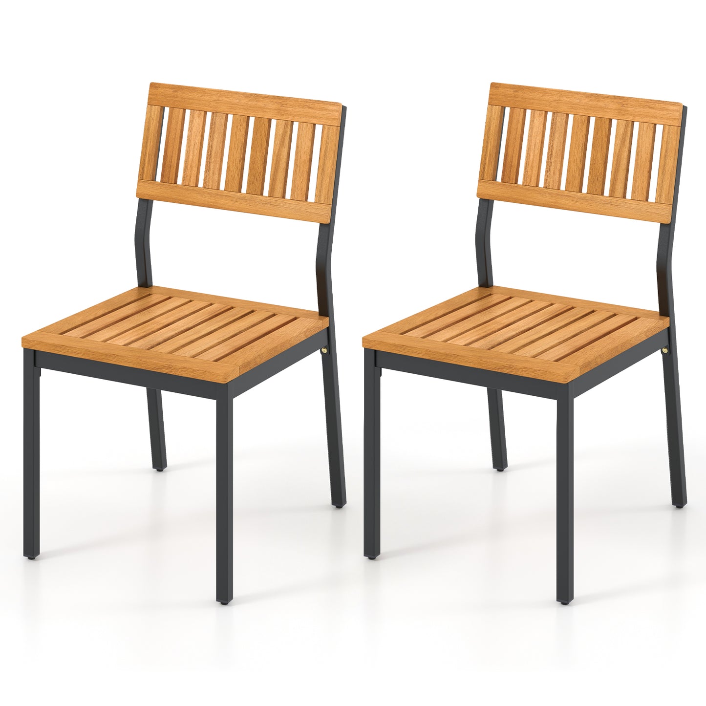 Acacia Wood Dining Chairs Set of 2 with Metal Frame
