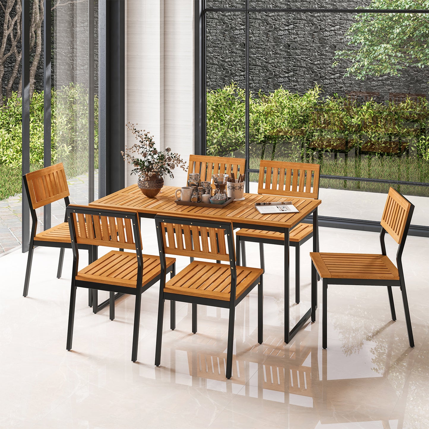 Acacia Wood Dining Chairs Set of 2 with Metal Frame