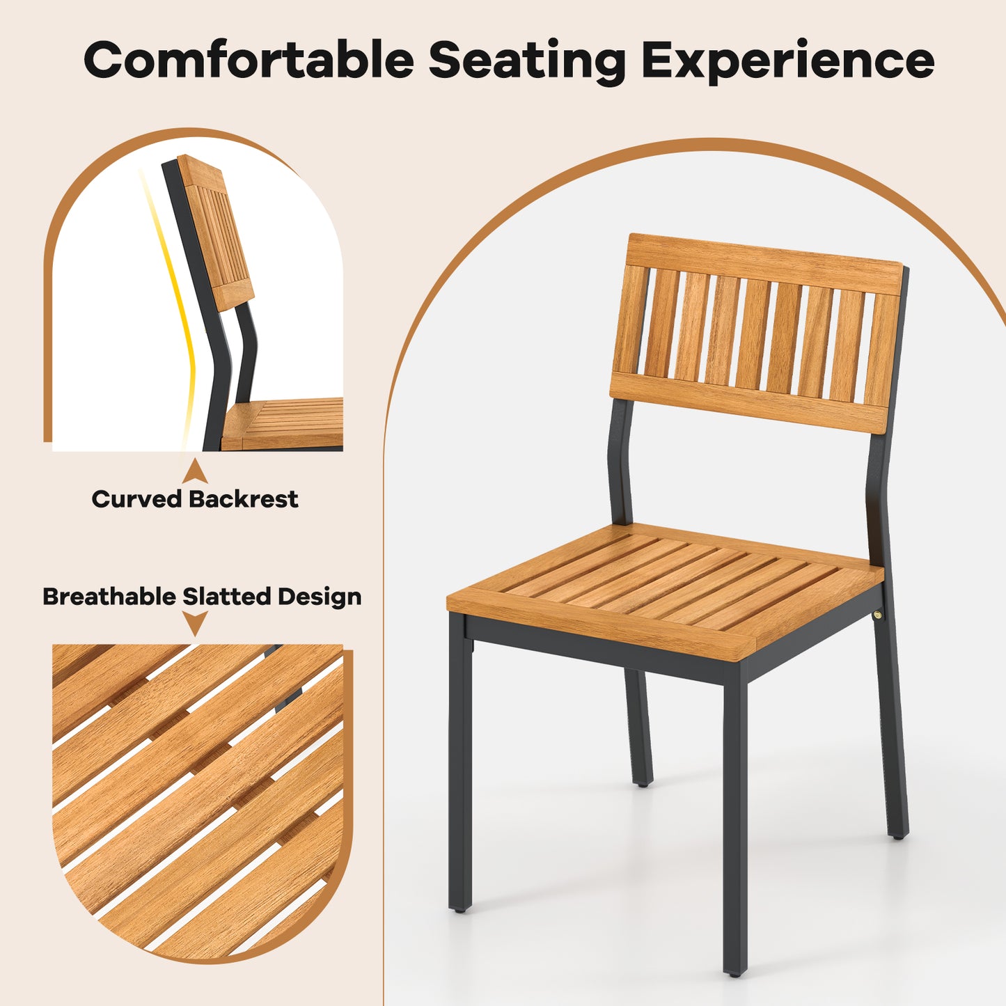 Acacia Wood Dining Chairs Set of 2 with Metal Frame