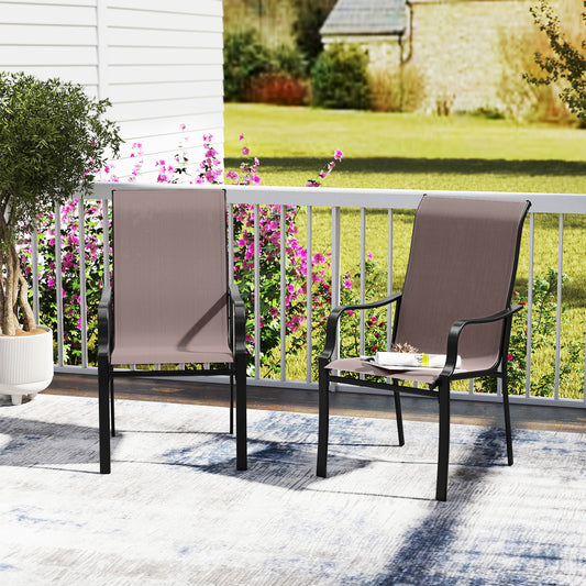 Patio Dining Chairs Set of 2 with Wide Seat and Metal Frame