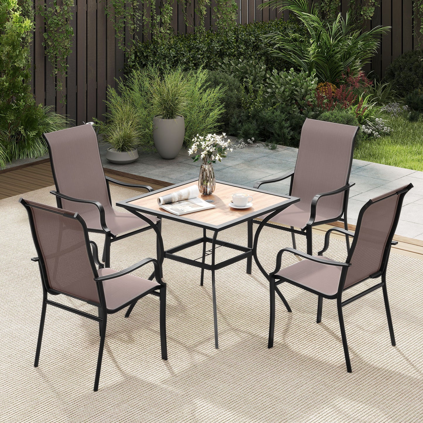 Patio Dining Chairs Set of 2 with Wide Seat and Metal Frame