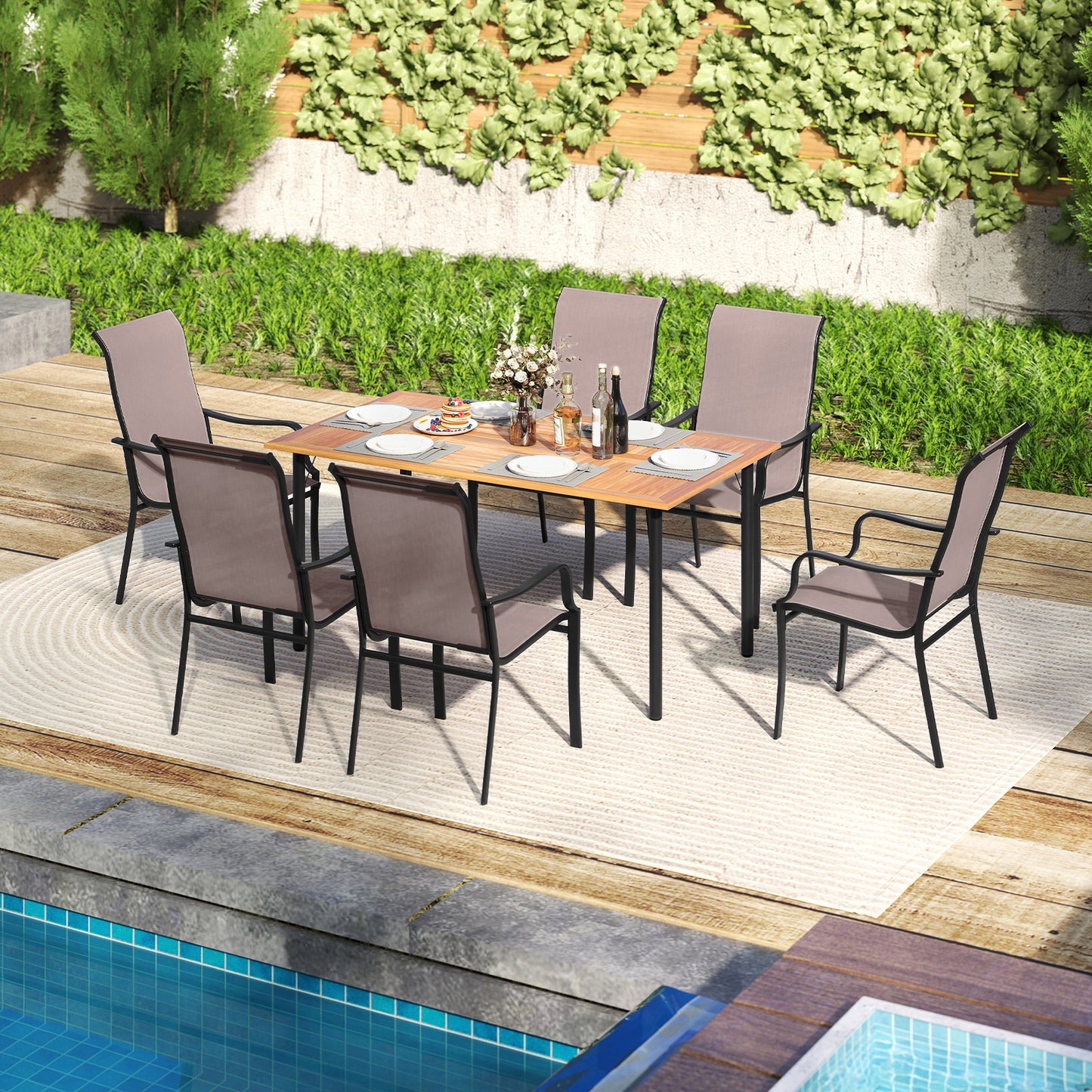 Patio Dining Chairs Set of 2 with Wide Seat and Metal Frame