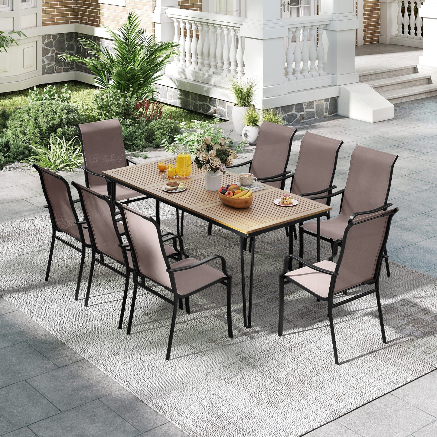 Patio Dining Chairs Set of 2 with Wide Seat and Metal Frame