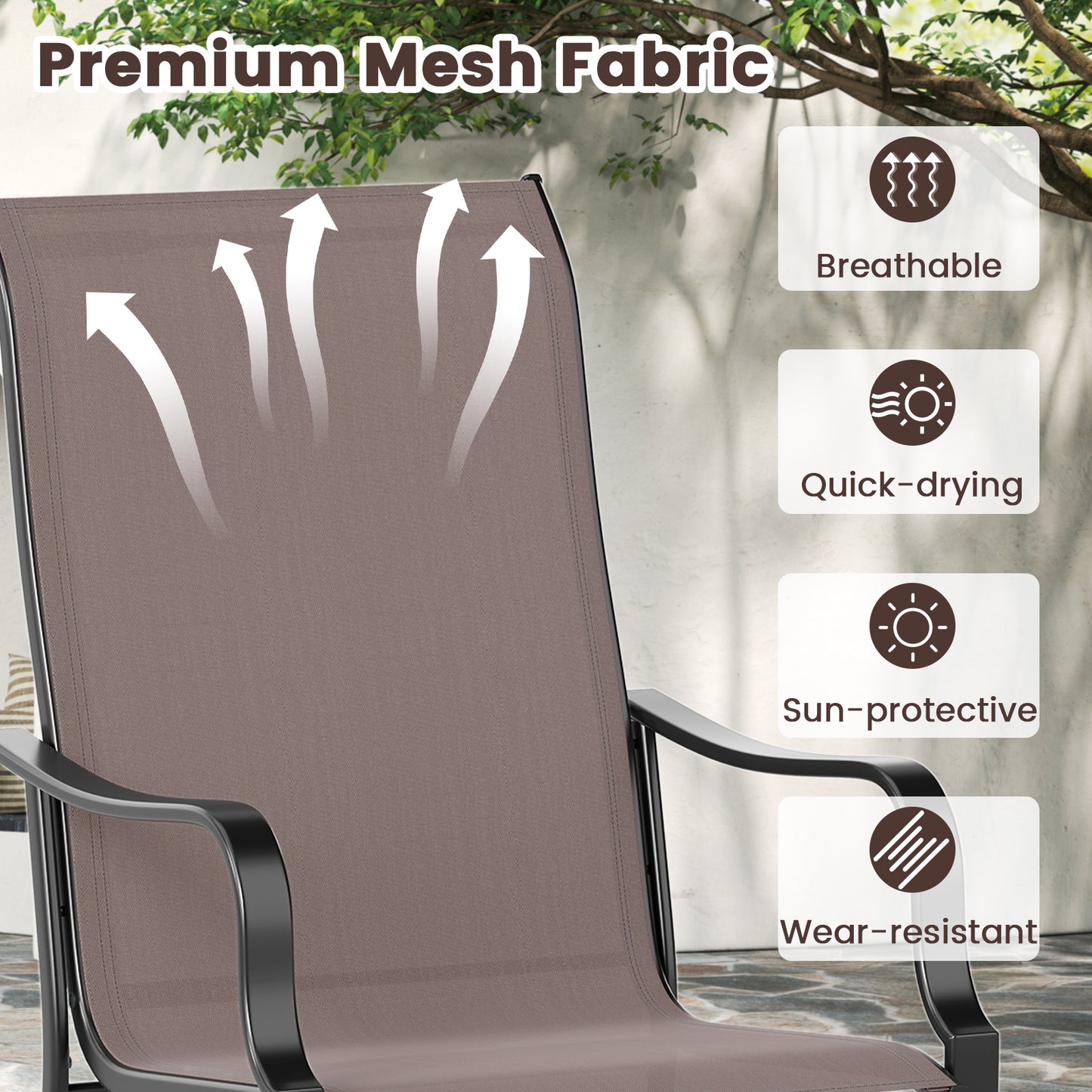 Patio Dining Chairs Set of 2 with Wide Seat and Metal Frame