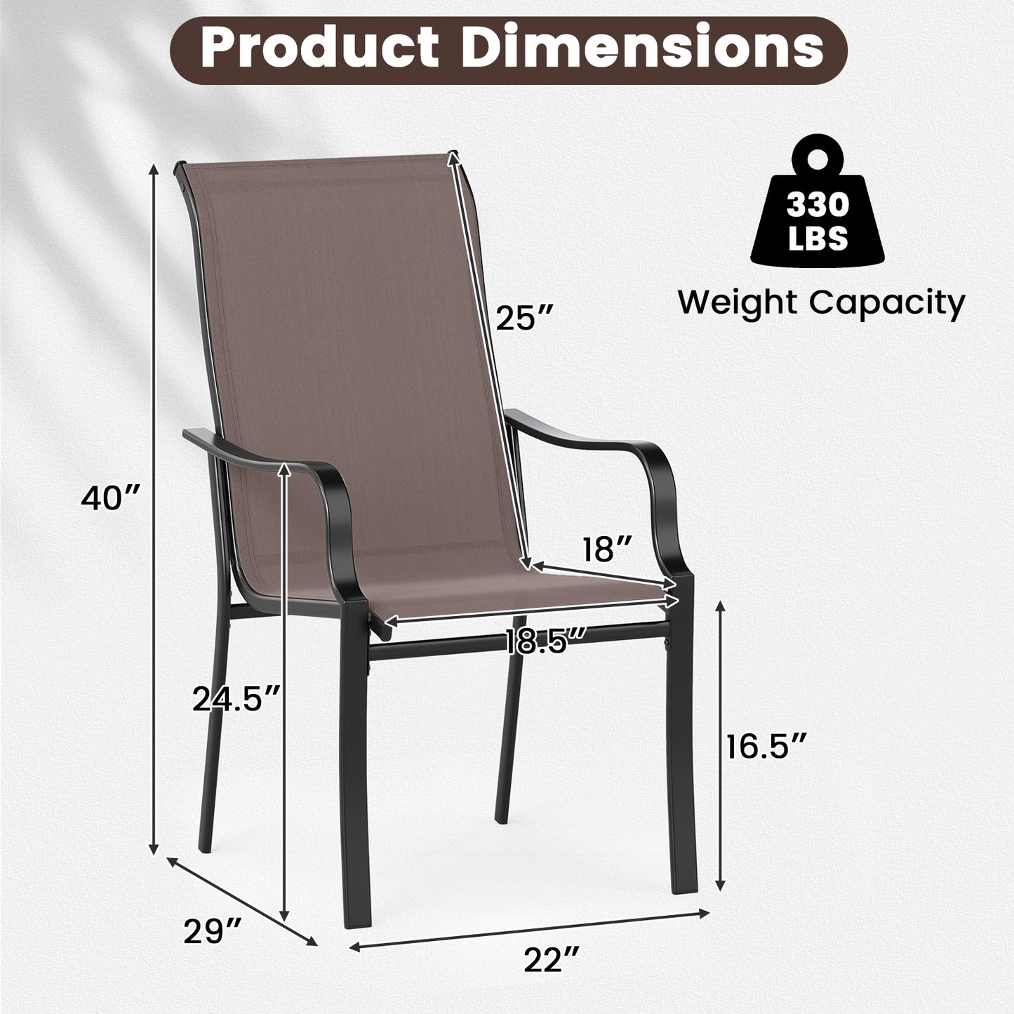 Patio Dining Chairs Set of 2 with Wide Seat and Metal Frame