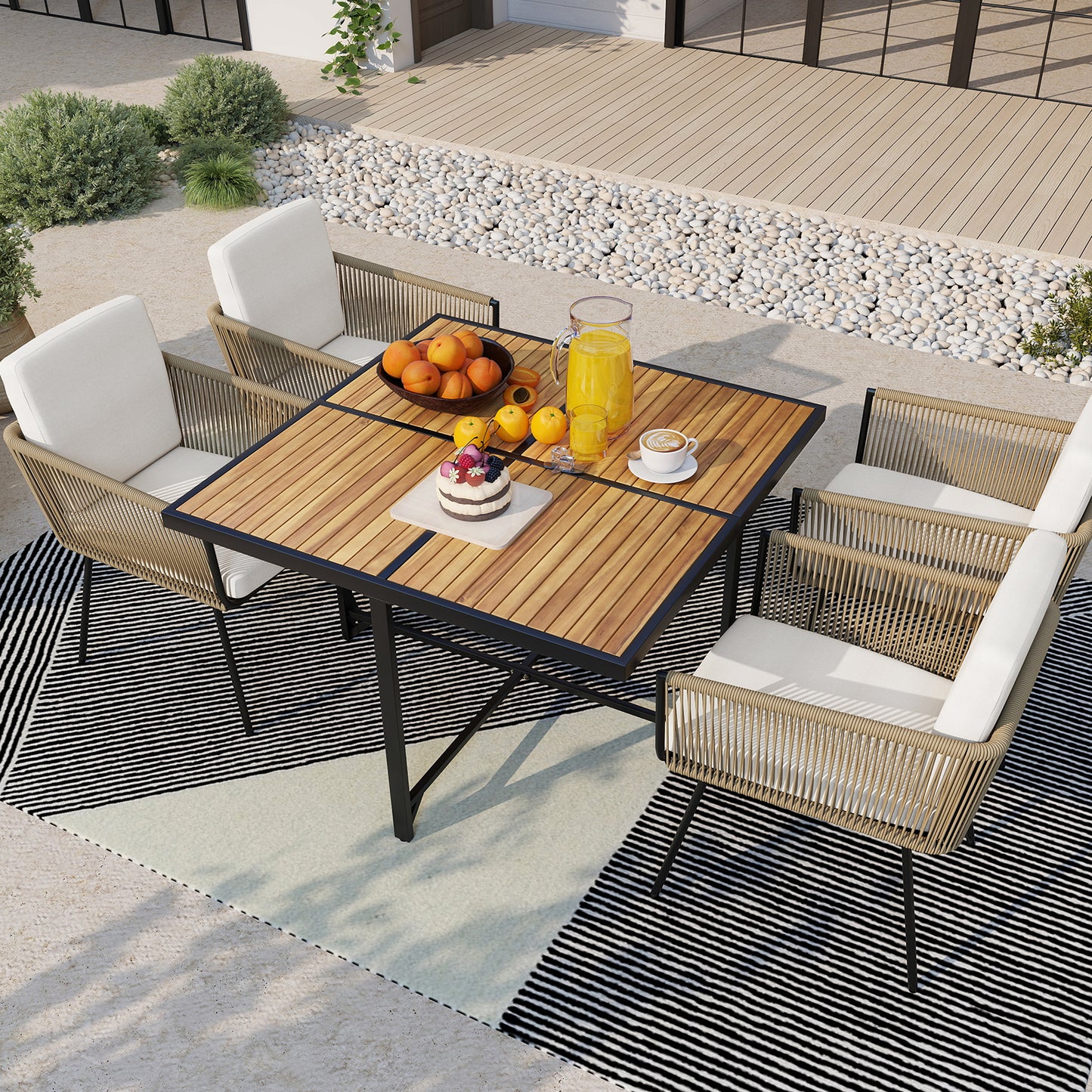 Patio Dining Chairs Set of 4 with Cushions - Woven Rattan