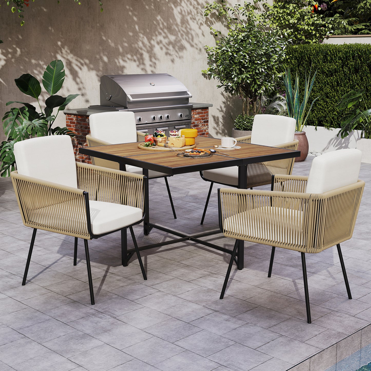 Patio Dining Chairs Set of 4 with Cushions - Woven Rattan