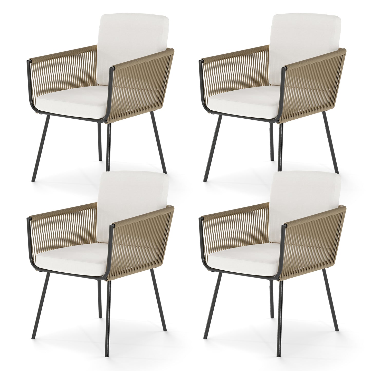 Patio Dining Chairs Set of 4 with Cushions - Woven Rattan