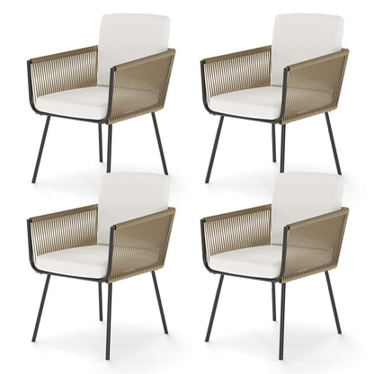 Patio Dining Chairs Set of 4 with Cushions - Woven Rattan