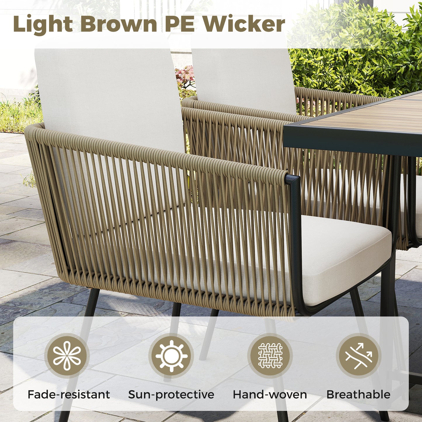 Patio Dining Chairs Set of 4 with Cushions - Woven Rattan