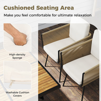 Patio Dining Chairs Set of 4 with Cushions - Woven Rattan