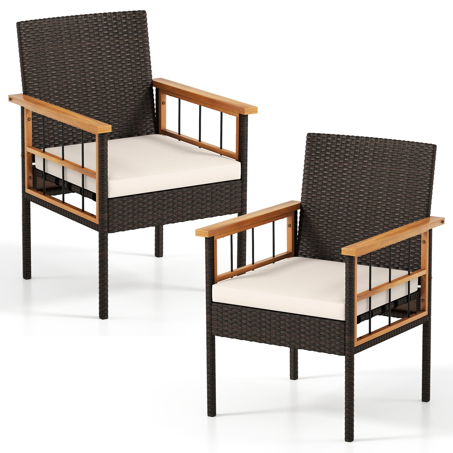 Patio Dining Chairs Set of 2 with Cushions and Acacia Frame