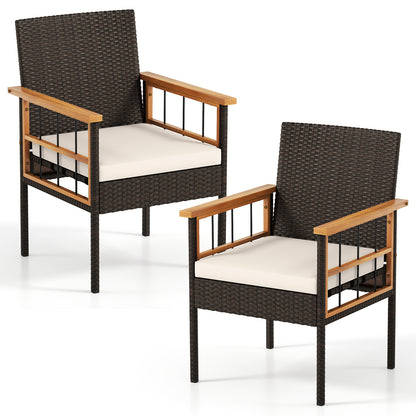 Patio Dining Chairs Set of 2 with Cushions and Acacia Frame