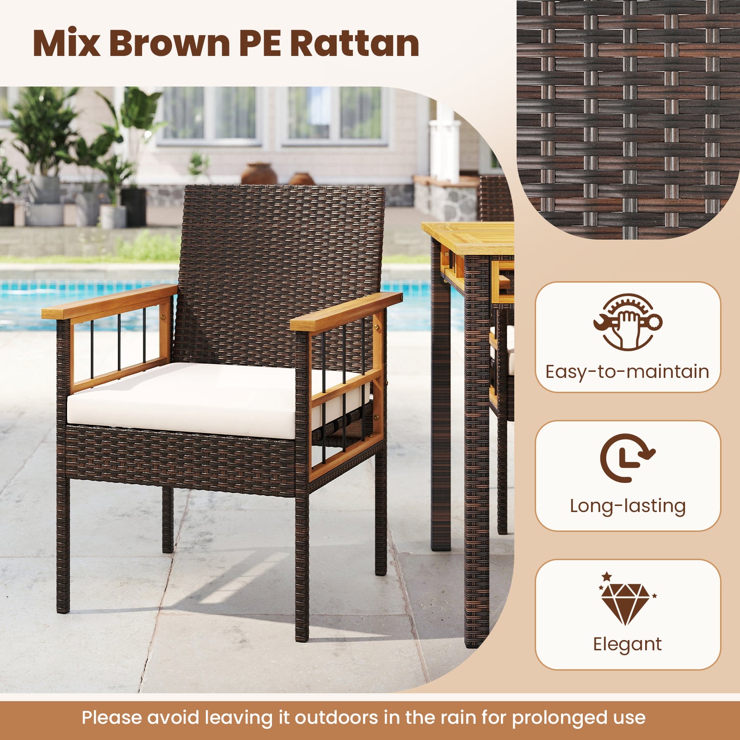 Patio Dining Chairs Set of 2 with Cushions and Acacia Frame