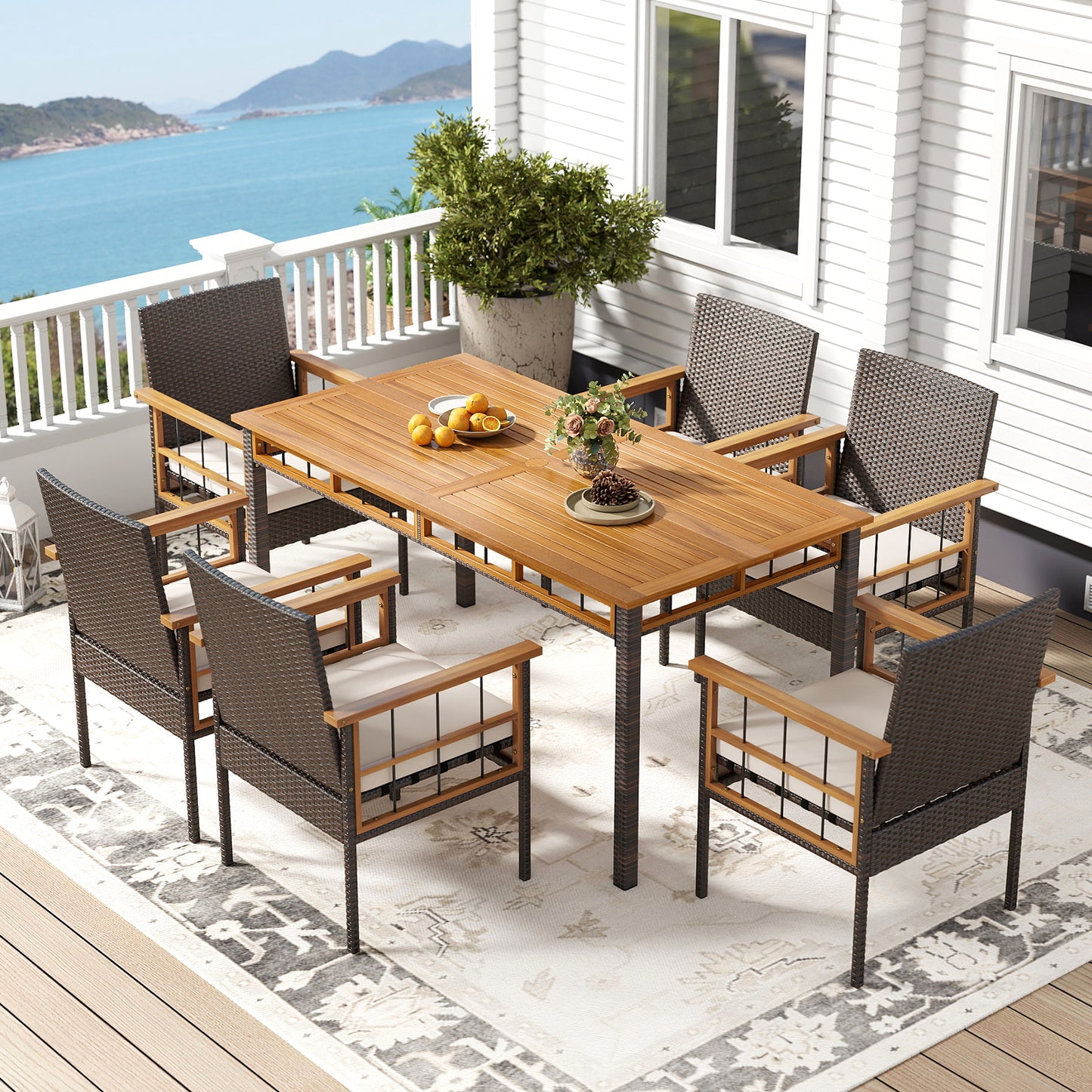 Patio Dining Chairs Set of 2 with Cushions and Acacia Frame