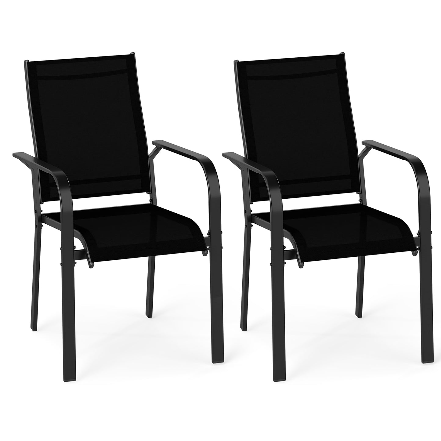 Stackable Patio Dining Chairs with Armrests - Metal Frame