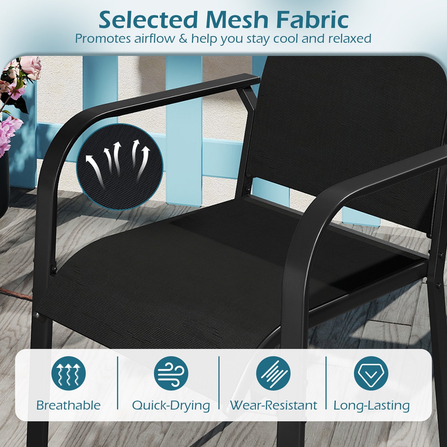 Stackable Patio Dining Chairs with Armrests - Metal Frame