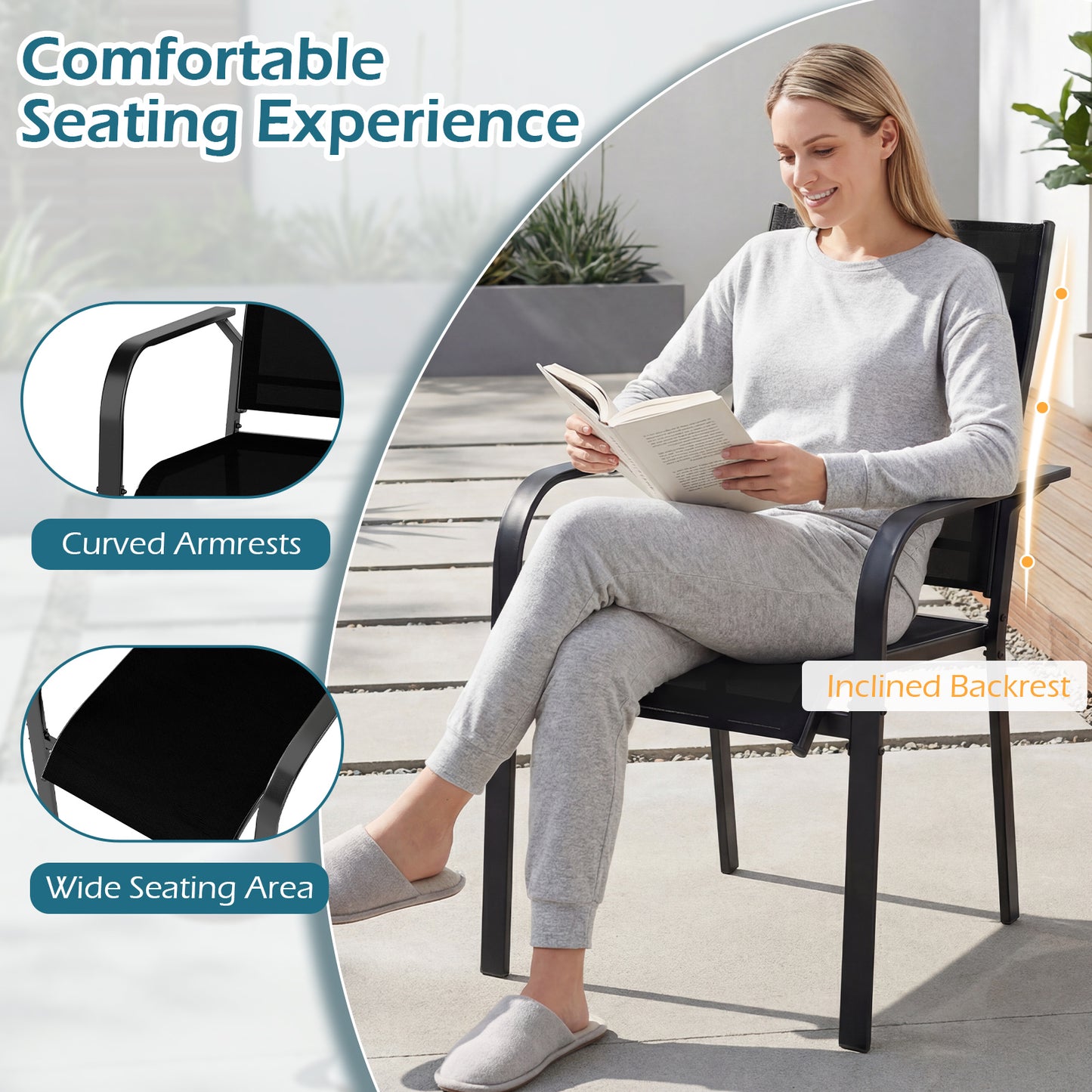 Stackable Patio Dining Chairs with Armrests - Metal Frame