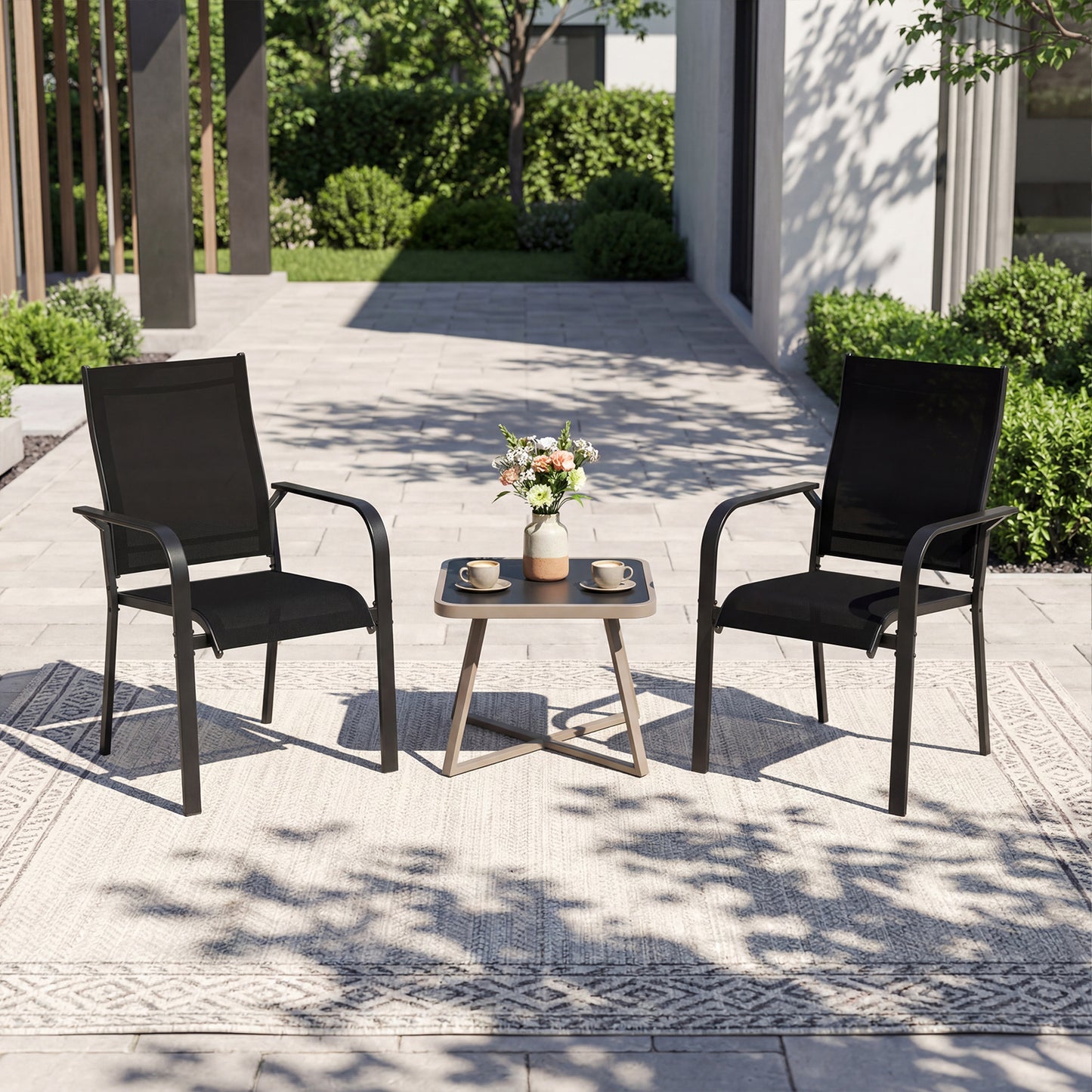 Stackable Patio Dining Chairs with Armrests - Metal Frame