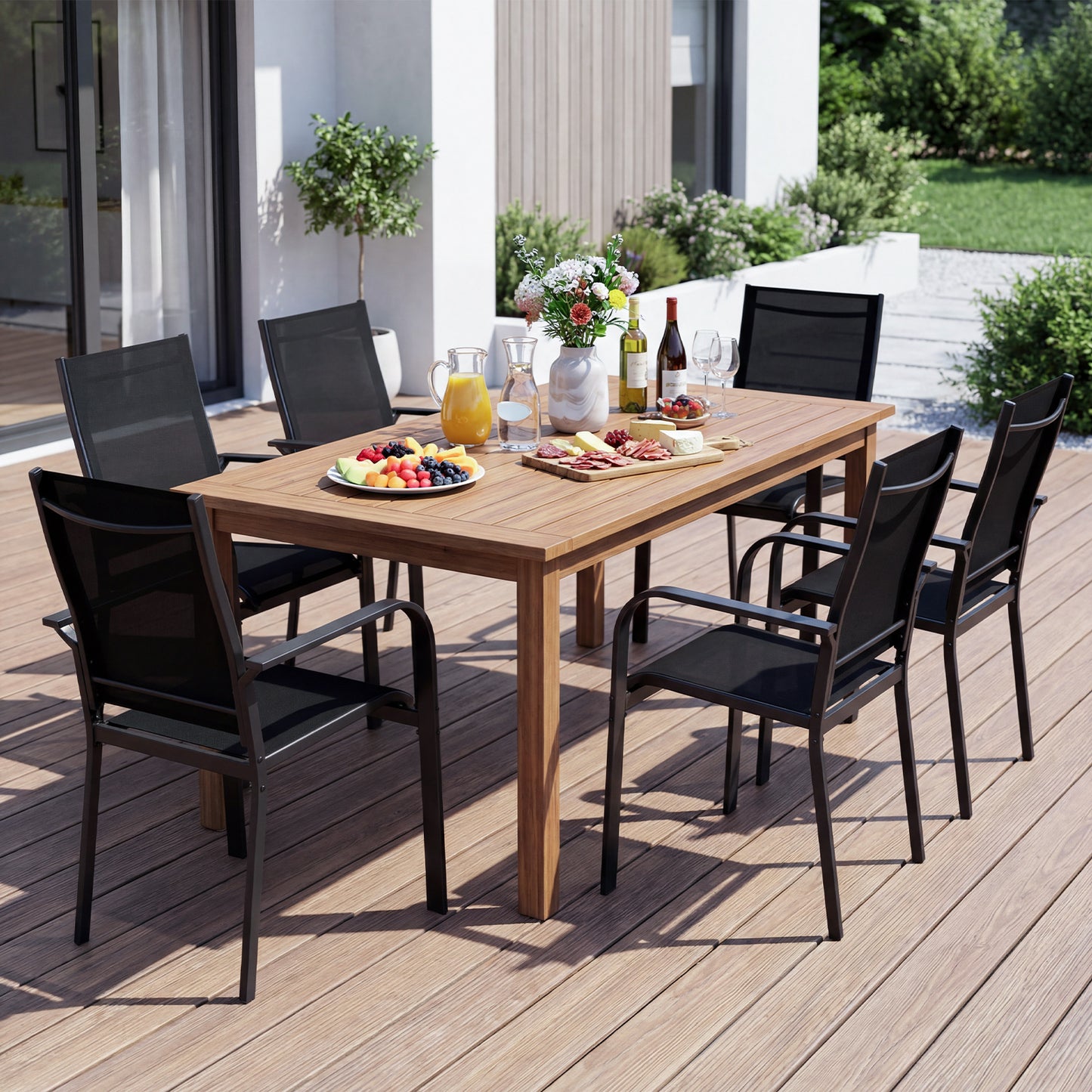 Stackable Patio Dining Chairs with Armrests - Metal Frame