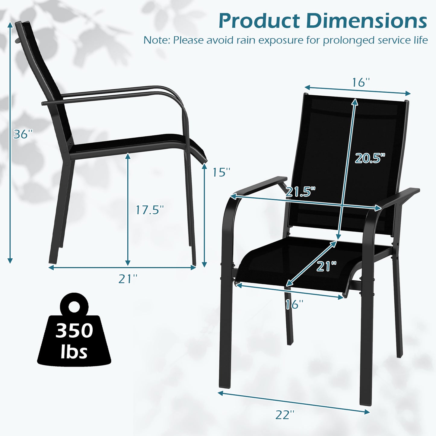 Stackable Patio Dining Chairs with Armrests - Metal Frame