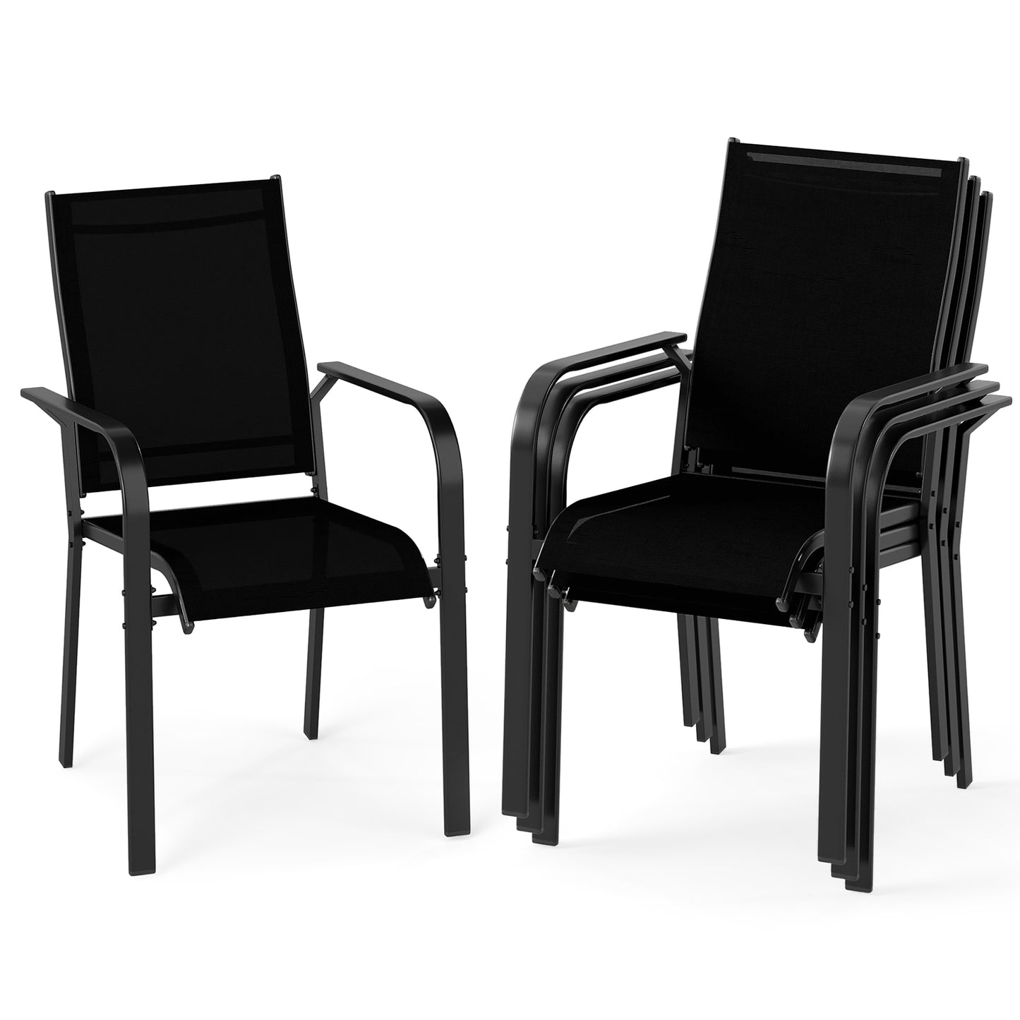 Stackable Patio Dining Chairs with Armrests - Metal Frame