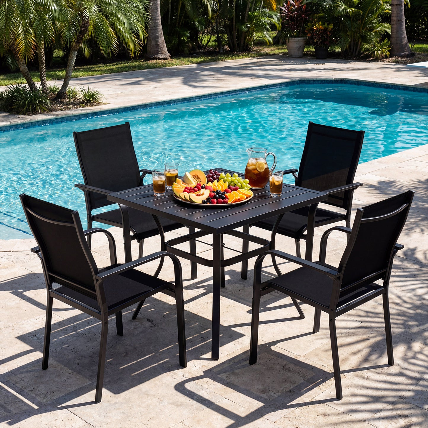 Stackable Patio Dining Chairs with Armrests - Metal Frame